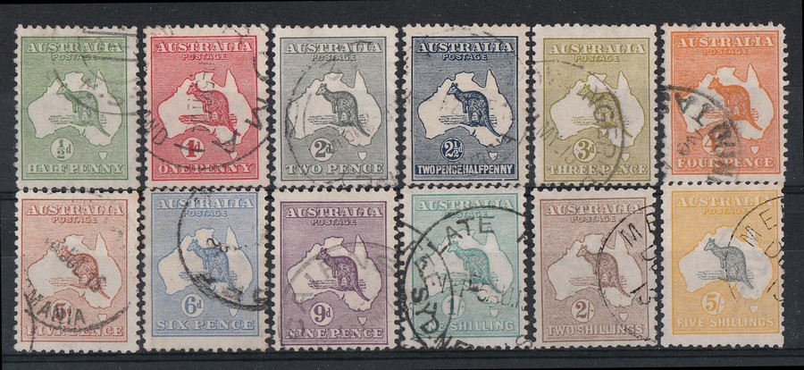 AUSTRALIA Sales of SALE items from new works 1913 Kangaroo Set ½d to 5 2021 autumn and winter new cat - $940. wmk. 1st ACSC