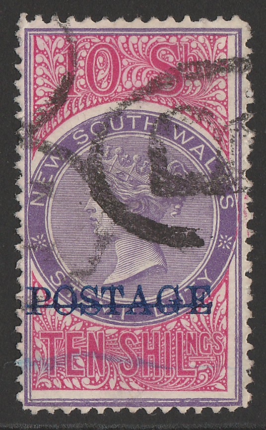 NEW SOUTH WALES 1894 'POSTAGE' QV 10/- violet & rosine Stamp Duty, perf