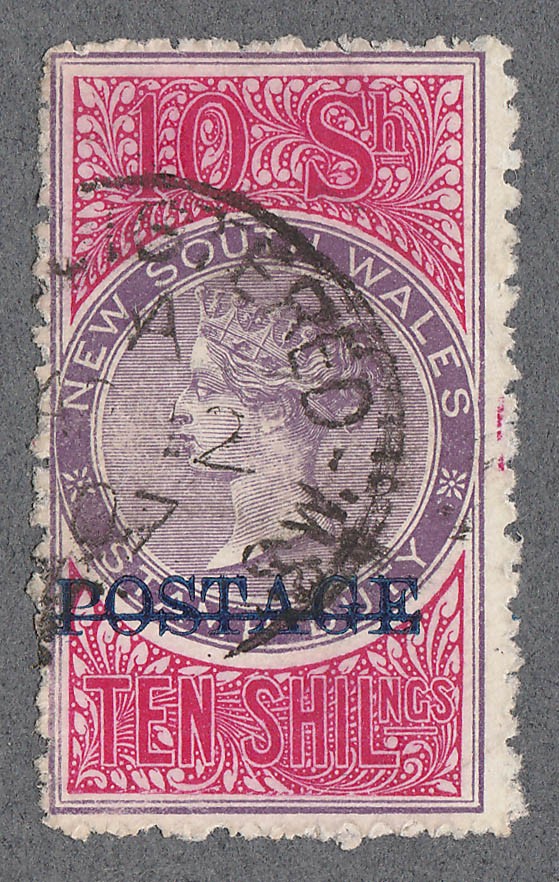 NEW SOUTH WALES 1894 'POSTAGE' QV 10/- violet & rosine Stamp Duty, perf