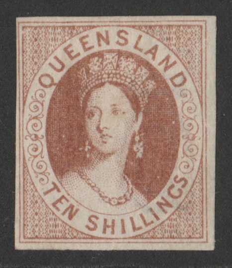 QUEENSLAND 1880 QV Chalon 10/- imperf plate proof, wmk crown Q.