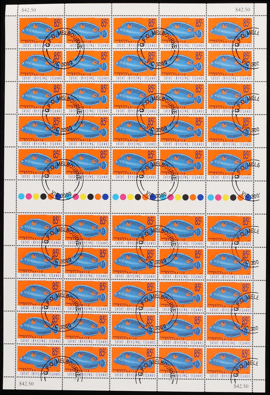 COCOS KEELING Bombing new work ISLANDS 1995 Fish 85c Ranking integrated 1st place sheet S FV $42 50. of CTO.