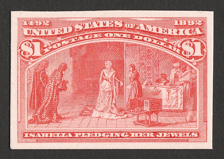 UNITED STATES 1893 Columbus $1 scarlet, imperf proof on card.