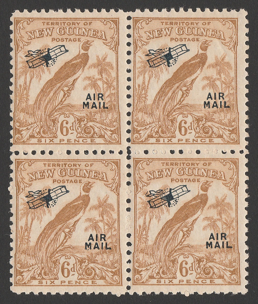 NEW GUINEA 1932 Undated Bird MNH Airmail New product!! 6d block. Luxury