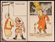 China. Boxer Rebellion (1900-01), two caricature cards, one with a European soldier beating a Chinese man suspended by his pigtail from a tree, and another with a large fist crushing a Chinese man. Fine and rare. (2)