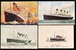 Titanic and Lusitania, including Lusitania woven silk card with faults to back, other cards (7) showing Lusitania in dock and at sea, satirical card showing USA weighing the ship, cover with three Cinderella stamps ?Remember Always Nothing German?, Titanic, two cards showing Titanic at sea, and five cards showing Titanic and sister ship Olympic. Two dated 1911. Desirable group. (17)