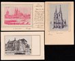 Woven silks, early issues showing city views by Krieger and others, including Coln (postally used 1899), Zurich (5), Prague, St. Etienne and others. Mostly fine and rare. (13)