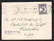 2&frac12;d Indigo. 1915 Censored cover franked Kangaroo 2&frac12;d tied by 'Adelaide 17 JUN 15' pmk. To USA with Passed h/s. SG 4 cat &pound;24 as loose stamps & from x4' on cover. ACSC 9A cat $150.