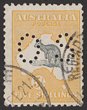 5/- Grey & yellow perf OS. Lightly cancelled, FU. SG O37 cat &pound;250. ACSC 43Ab cat $675.