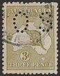 3d Olive-green Die I, variety 'deformed coast in bight' State II, perf OS. VFU, W/C. SG O45(var). ACSC 13Kb(2)ha cat $250 for variety & double $500 for perf OS. (P)