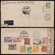 309 · Postal History 1915-30s including KGV 1d red covers, 1915 from Norfolk Island, 1915 cover from Thursday Island, others including 1937 to Greece by air with mixed KGV plus 6 other stamps, also censored, 7 others including long OHMS WA Land Titles registered 1920 and 1922. Postal Stationery Education Dept OS in Die 1d red envelope and wrapper, ACSC cat $1,000, 1938 KGV 1/4d FDC ($60), plus a pair of WWI silk cards, April 1935 PO Airmail Post 12-page booklet detailing routes, etc. Finally some Kang