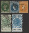 324 · South Australia: 1855-1912 Collection on printed pgs inc 1855 QV 1d, 2d & 6d, imperf & 1856-58 1d, 2d (3), 6d & 1/- imperf. 1858-59 QV 1st roulette to 1/-. 1860-69 2nd roulette to 2/- plus shades. 1867-70 QV perf x roulette vals to 1/-. 1868-1900 QV perf vals to 2/- plus shades & perfs. 1886-96 QV Postage & Revenue vals to &pound;1. 1902-04. QV Thin Postage vals to 10/-. 1904-11 QV Thick Postage vals to &pound;1 & 1906-12 vals to 2/6. Officials inc 1874-85 opt vals to 2/-, type I plus 1891-1903 