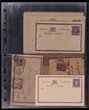 325 · South Australia: 1890s-1910s Post Cards inc 1897 uprated with Bantam &frac12;d to Germany, others with printed advices for Royal Society of SA or British & Foreign Bible Society & c1904 for the Public Service Superanuation Fund, 1893 opts OS with superb MOONTA arrival squared-circle, plus opt SPECIMEN & scenic issue 'WOOL CARTING' issue cards etc, also &frac12;d wrappers (3) unused. Mostly F-VF.