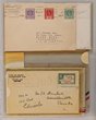 466 · Covers - Pacific 1930s-40s with Fiji 1934 to USA franked KGV &frac12;d, 1d, 1&frac12;d tied by Suva roller cancel. KGVI Pictorial Defs inc 2d Map to Canada, 2d Map plus 1/- on FFC intermediate Fiji-NZ (to USA), more inc Fiji-Canton Id inc 5d blue Canes, Fiji-USA (2) 1/5 prs, Fiji-San Francisco 5d blue Canes & 1/- prs, 1952 with 5/- to USA. New Guinea July 1934 with intermediates (2) & 'boomerang' to Sydney. Samoa 1937 FFC to NZ franked &frac12;d & 2&frac12;d plus 1949 Pic Def 5d FDC. New Caledon