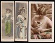 Glamour collection of photographic actress cards showing a wide range of costumes and headgear. Many are postally used with stamps, including two scarce half-size cards. All different. F?VF. (95)