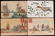 Stamp-collage postcards featuring designs made from cut-up stamps, with a wide variety of subjects including scenes, religious themes, children, flowers, birds and sports. All different. F?VF. (32)