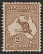 2/- Dark brown. Darker gum F M, sl rough perfs. SG 12(var). ACSC 35B cat $1500.