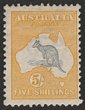 5/- Grey & chrome with major variety 'Spencer's Gulf elongated'. F MLH, minor imperfections. SG 13(var). ACSC 42A(D)o cat $550. (P).