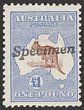&pound;1 Brown & blue, Specimen h/s type a, variety 'white flaw in western side of Bight'. F-VF fresh MUH with pristine never hinged original gum. SG 15(s)var. ACSC 51x(D)i cat $5000 for normal opt $5000. Rarely offered genuine MUH. (P)