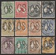 Perf Large OS set &frac12;d to 5/-. G-F U. SG O1-O12 cat &pound;1500 = A$3000. ACSC cat $2970. (12) (P)
